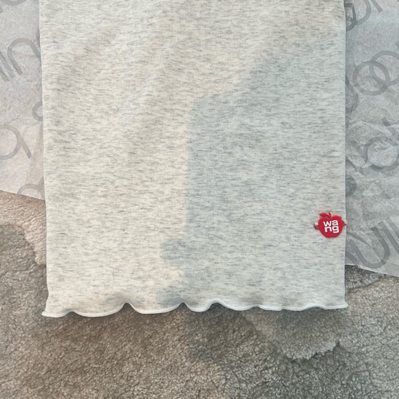 NEW Alexander wang Short Sleeve Lettuce Trim Cropped Tee heather grey - Picture 4 of 9